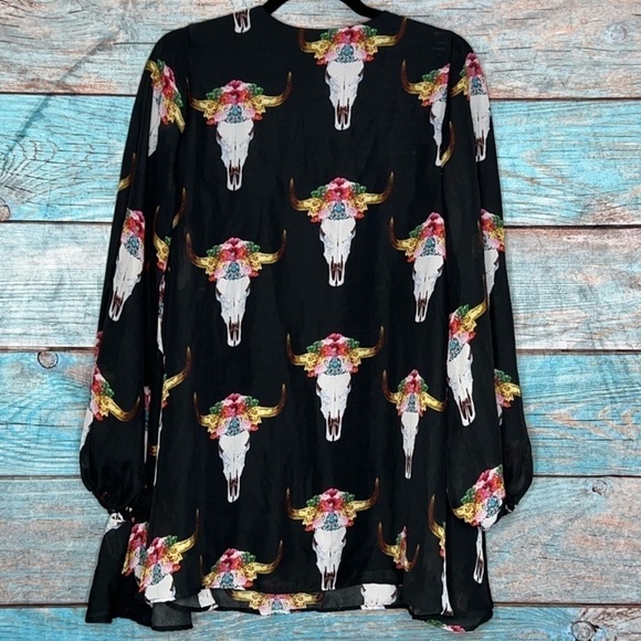 Show Me Your MuMu Tunic Top S Jamie Bull Floral Print Black Button - Picture 6 of 11